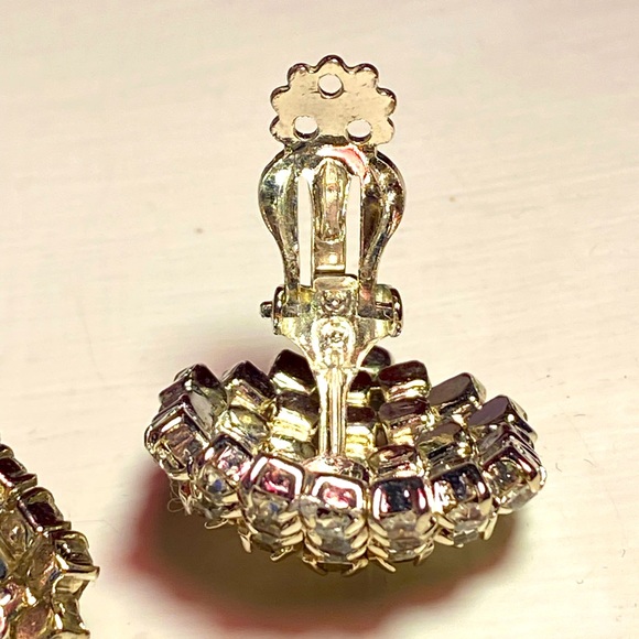 Beautiful vintage antique clip on earrings,silver with crystals,ABS rhinestones - Picture 5 of 9